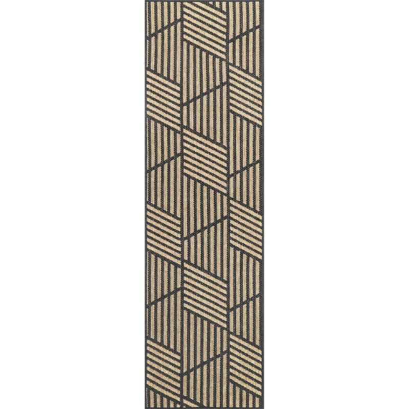 Reversible Charcoal Geometric Synthetic 25" Area Rug