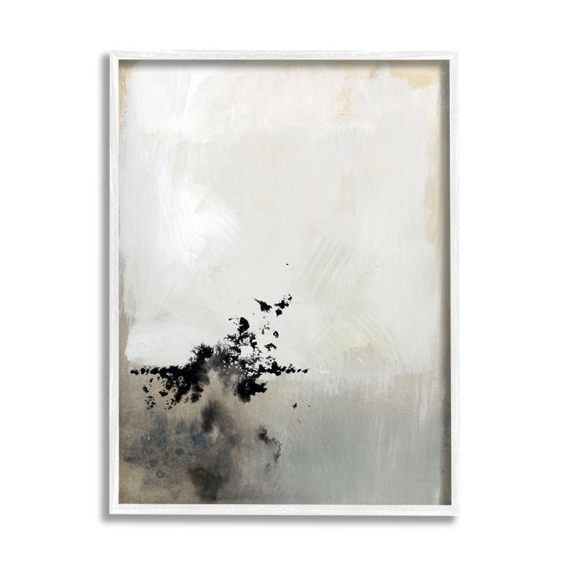 Minimalist White Framed Abstract Print with Black Splatter, 16 x 20