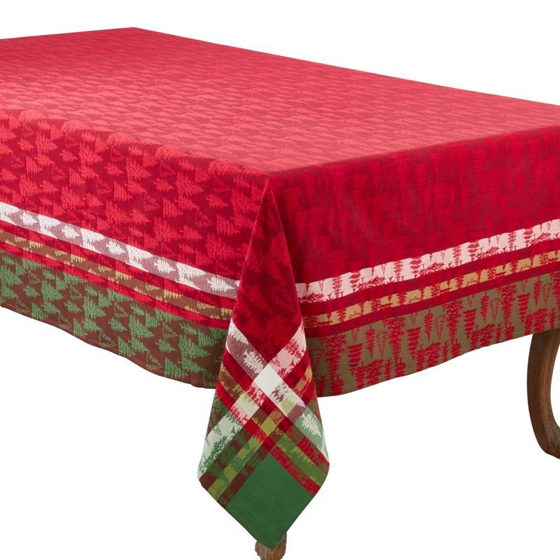 Classic Plaid Christmas Tree Cotton Tablecloth, 65" x 140"