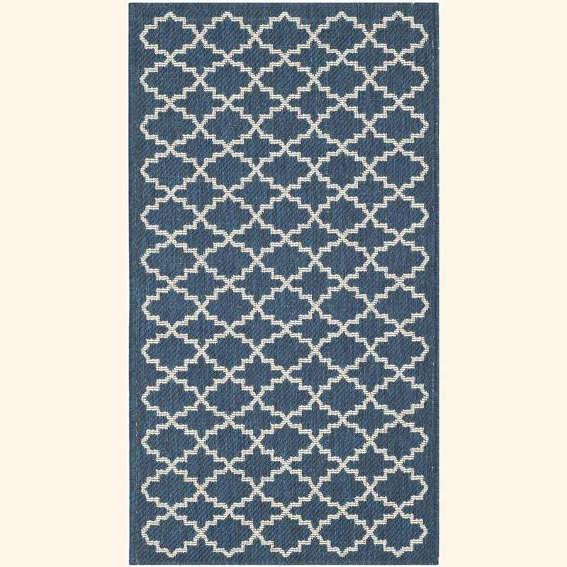 Navy and Beige Trellis Indoor/Outdoor Synthetic Area Rug