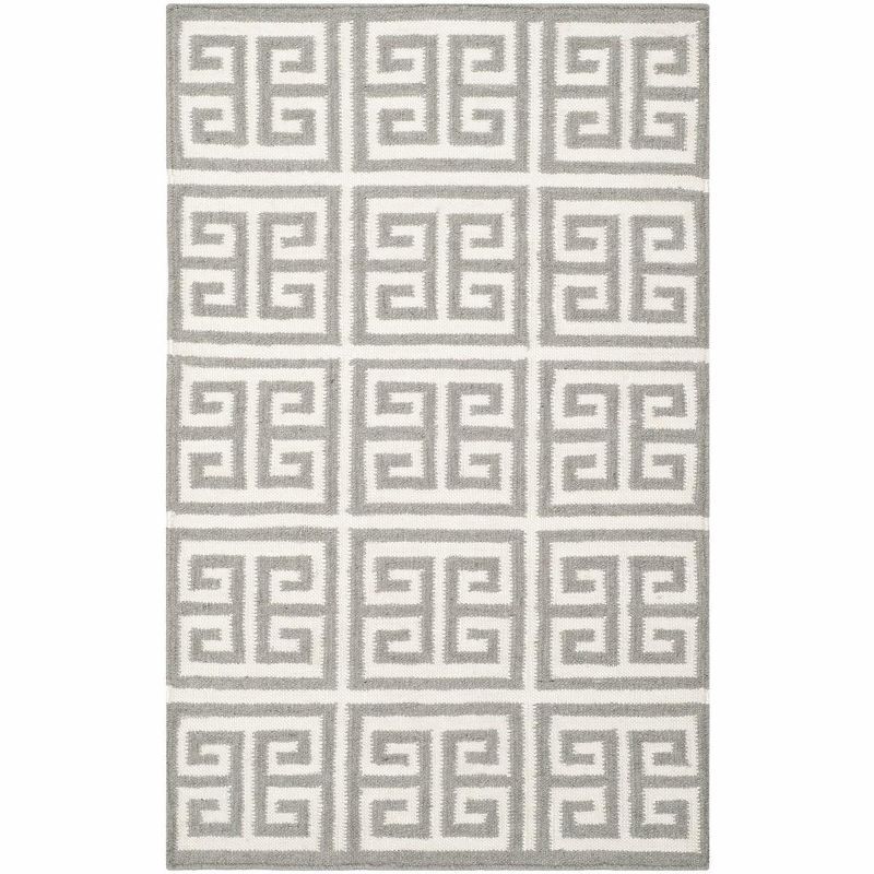Grey and Ivory Geometric Wool Flat Woven Area Rug