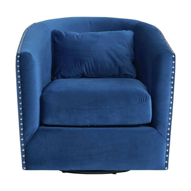 Navy Velvet Swivel Accent Chair with Wood Base