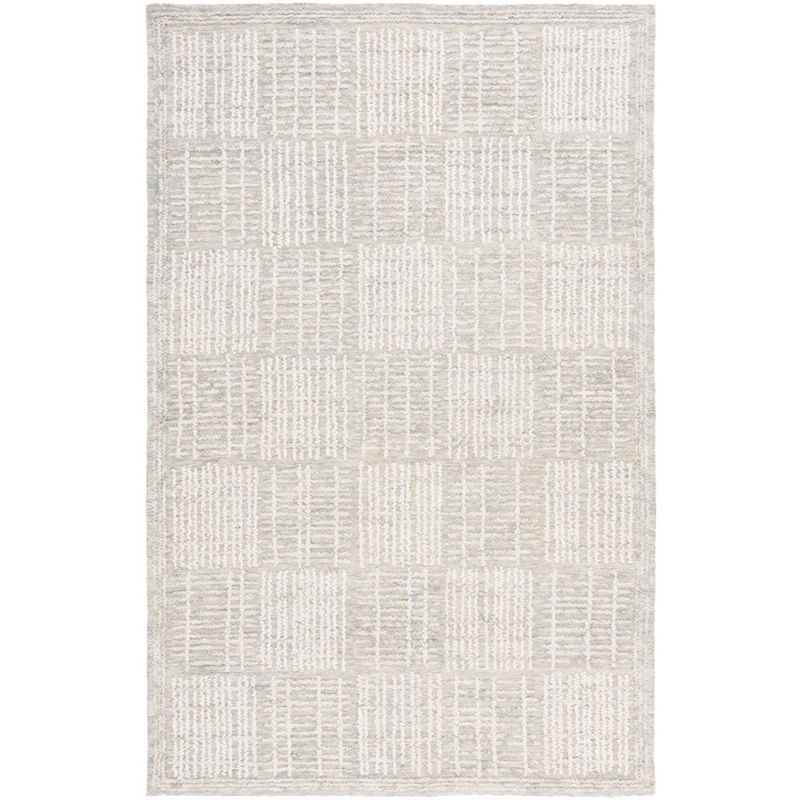 Grey and Ivory Tufted Wool Abstract 3' x 5' Rug