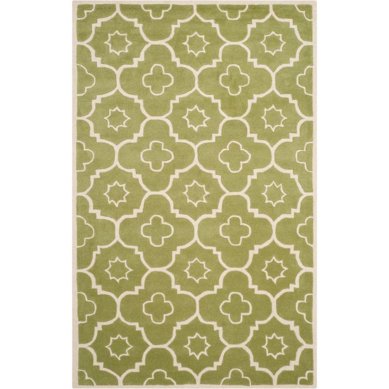 Ivory and Green Hand-Tufted Wool Geometric Area Rug