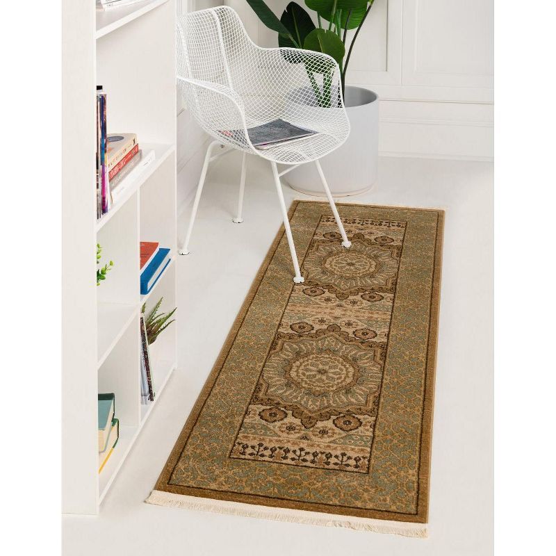 Ivory and Light Brown Synthetic Stain-Resistant Runner Rug