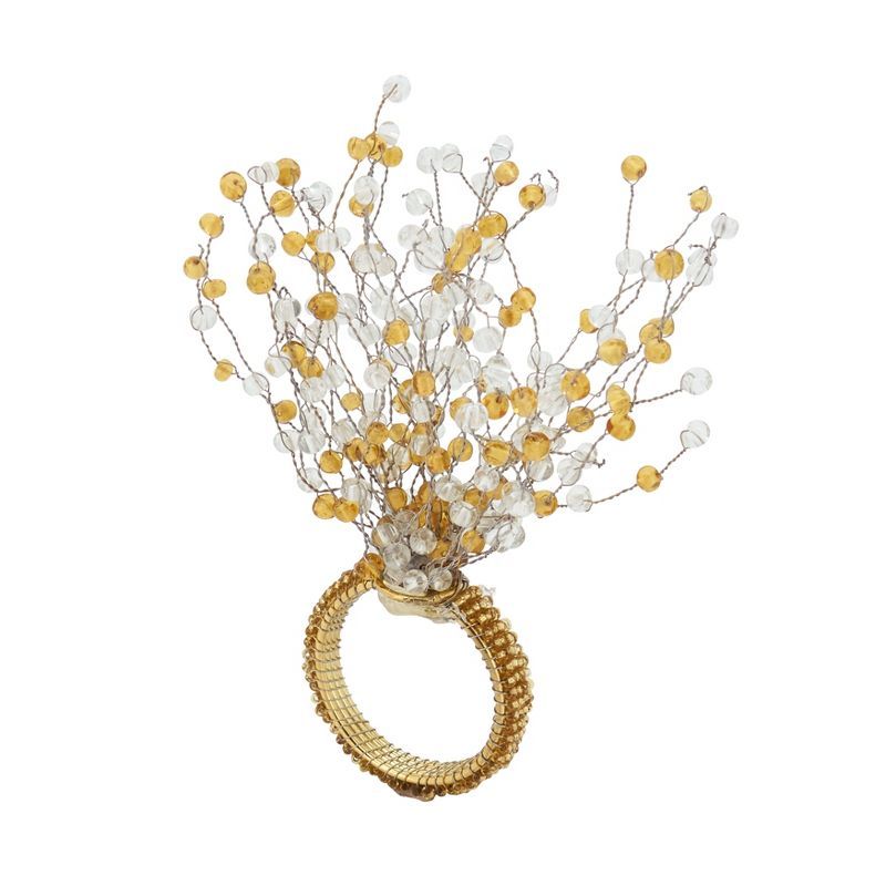 Champagne Beaded Burst Spray Napkin Ring Set