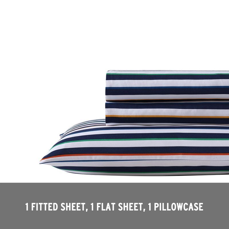 Blue Striped Polyester Microfiber Queen Sheet Set