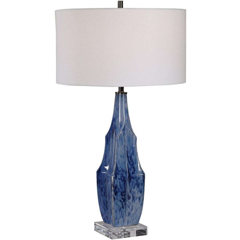 Indigo Blue Ceramic Table Lamp with White Linen Shade