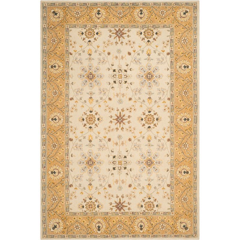 Ivory and Beige Hand-Hooked Synthetic Area Rug, 4' x 6'