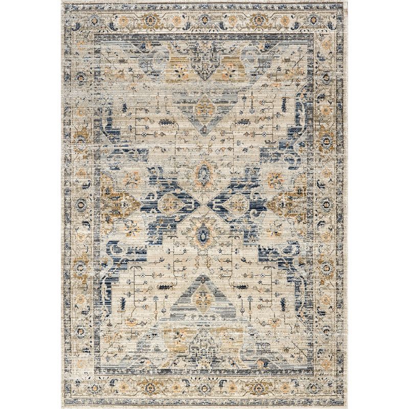 Red and Beige Synthetic Medallion 4' x 6' Area Rug