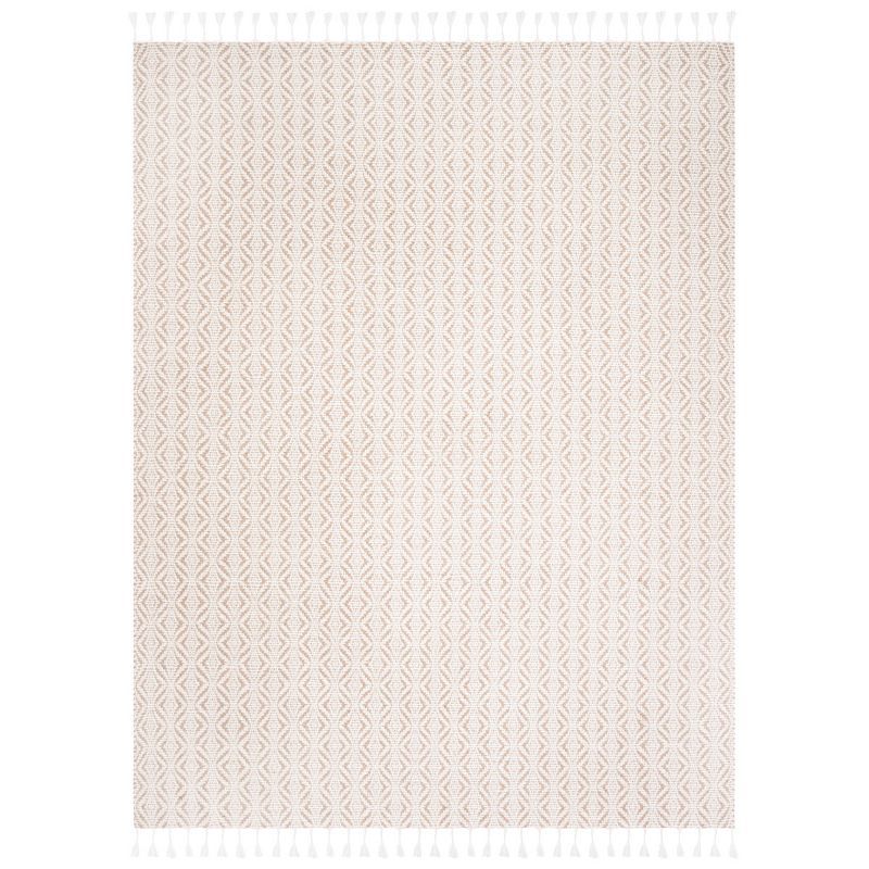 Beige Flat Woven Handmade Wool Area Rug, 9' x 12'
