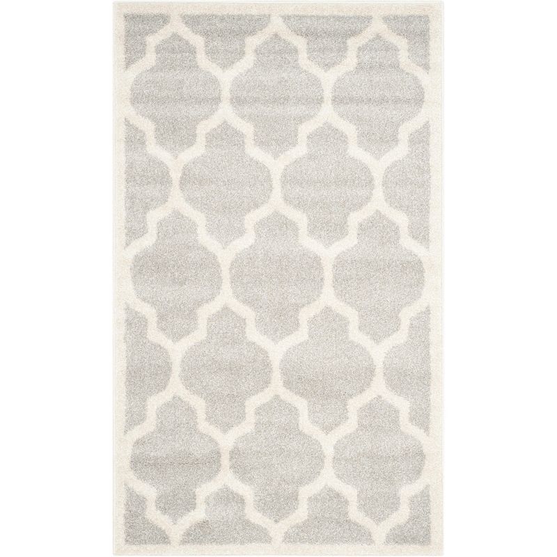 Reversible Geometric Light Grey & Beige Synthetic Area Rug - 3' x 5'