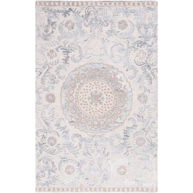 Gray and Beige Hand-Tufted Wool 4' x 6' Area Rug