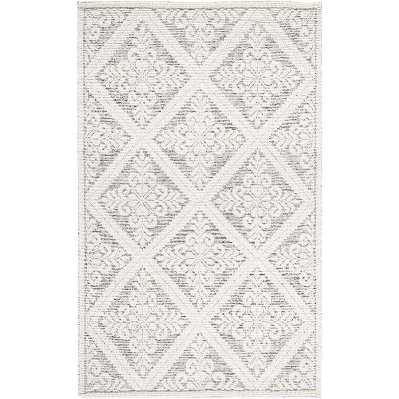 Ivory and Grey Hand-Knotted Wool Area Rug, 5' x 8'