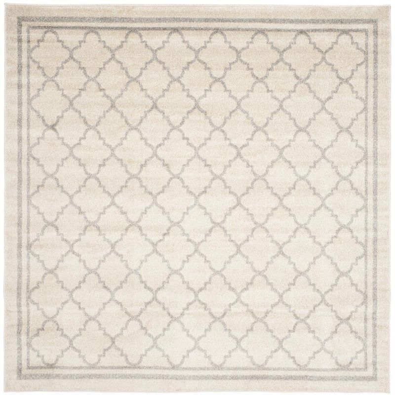 Beige and Light Grey Geometric 8' x 8' Square Area Rug