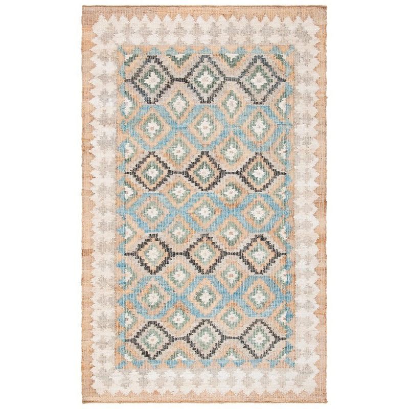 Handmade Blue Wool Square Flat Woven Area Rug