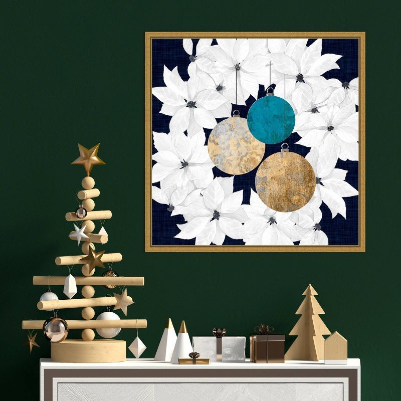 22"x22" Gold Framed Blue and White Christmas Canvas Print