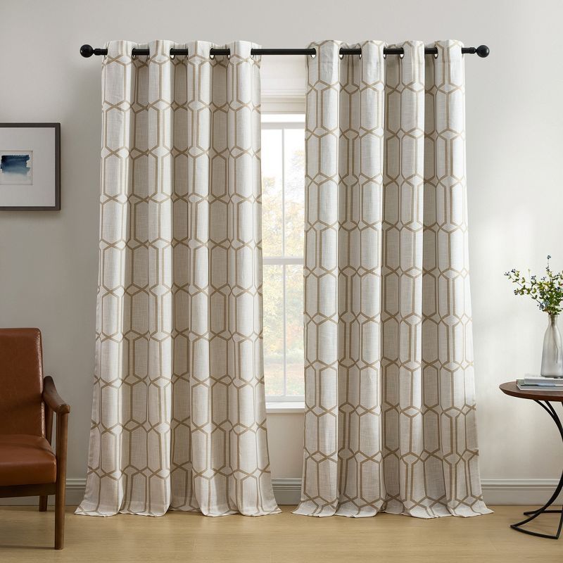 Taupe Geometric Blackout Grommet Window Curtain Panel