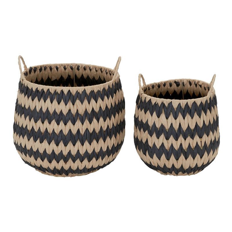 Set of 2 Black and Natural Handwoven Storage Baskets