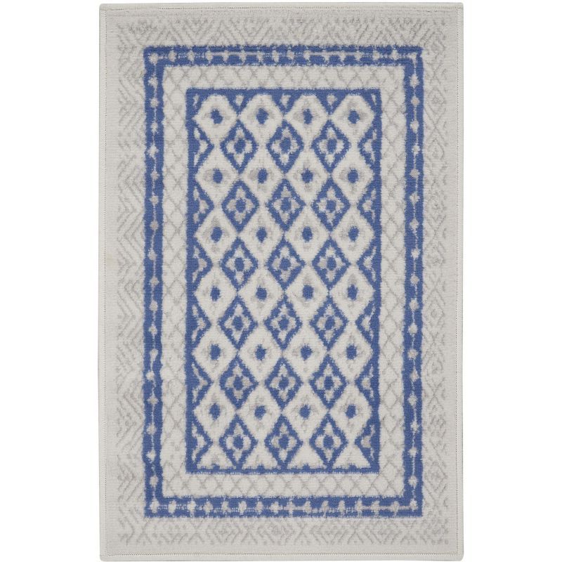 Boho Blue Geometric Flat-Woven 24" Synthetic Area Rug