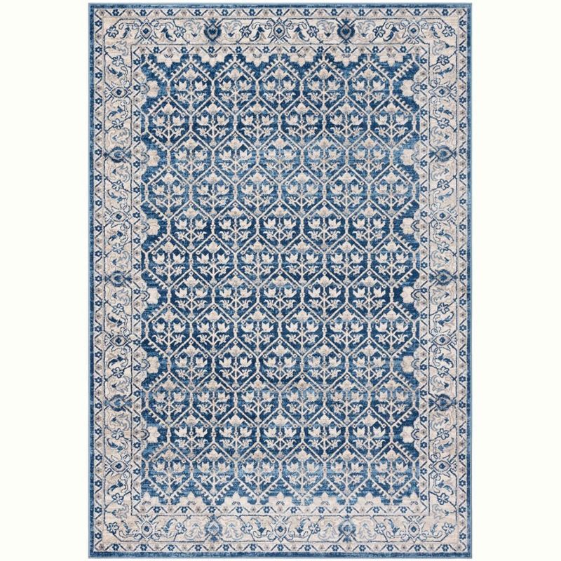 Navy and Light Grey Synthetic 6' x 9' Easy-Care Area Rug