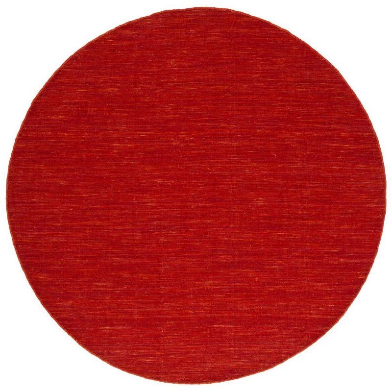 Handmade Red and Rust Wool Round Area Rug, 6' Diameter