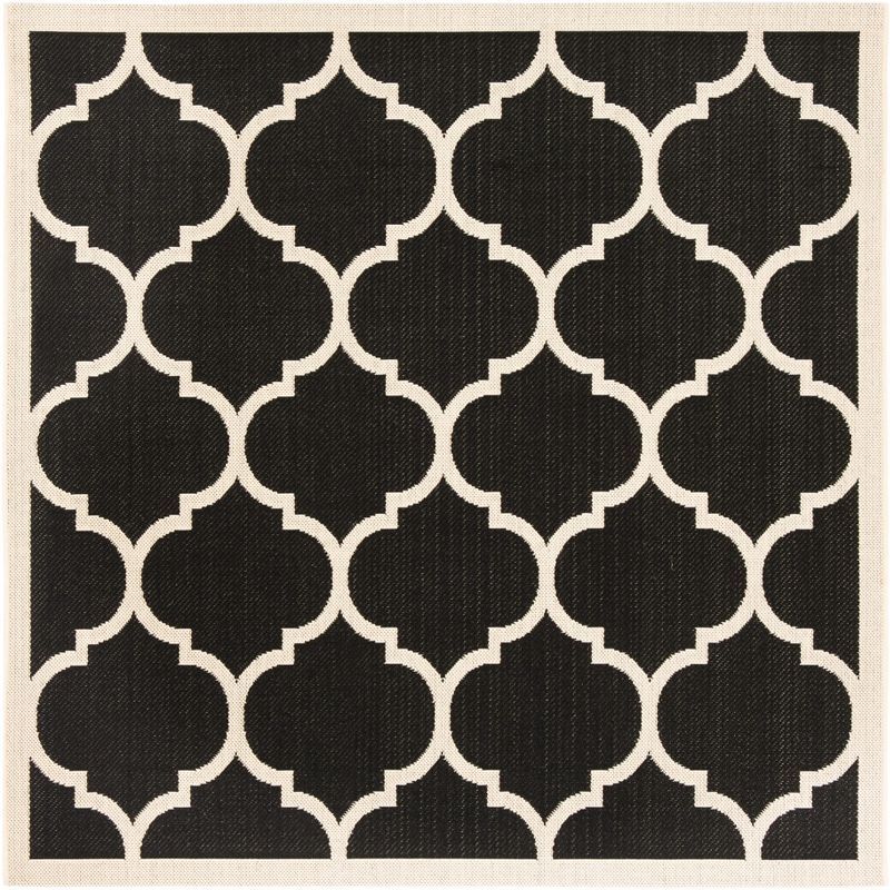 Black Square Synthetic Non-slip Easy Care Rug