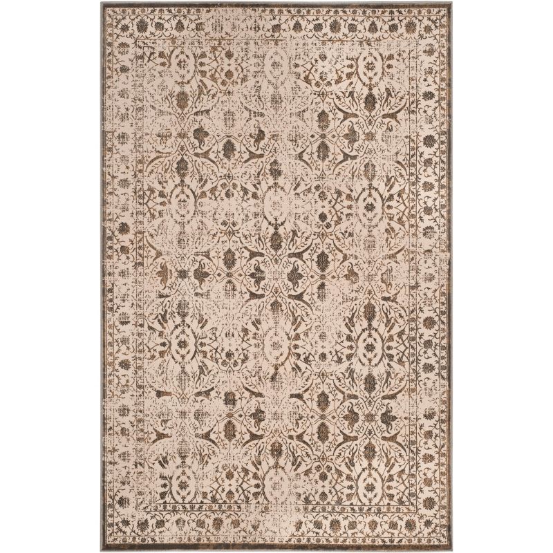 Elegant Cream & Bronze 5' x 7' Synthetic Hand-Knotted Area Rug