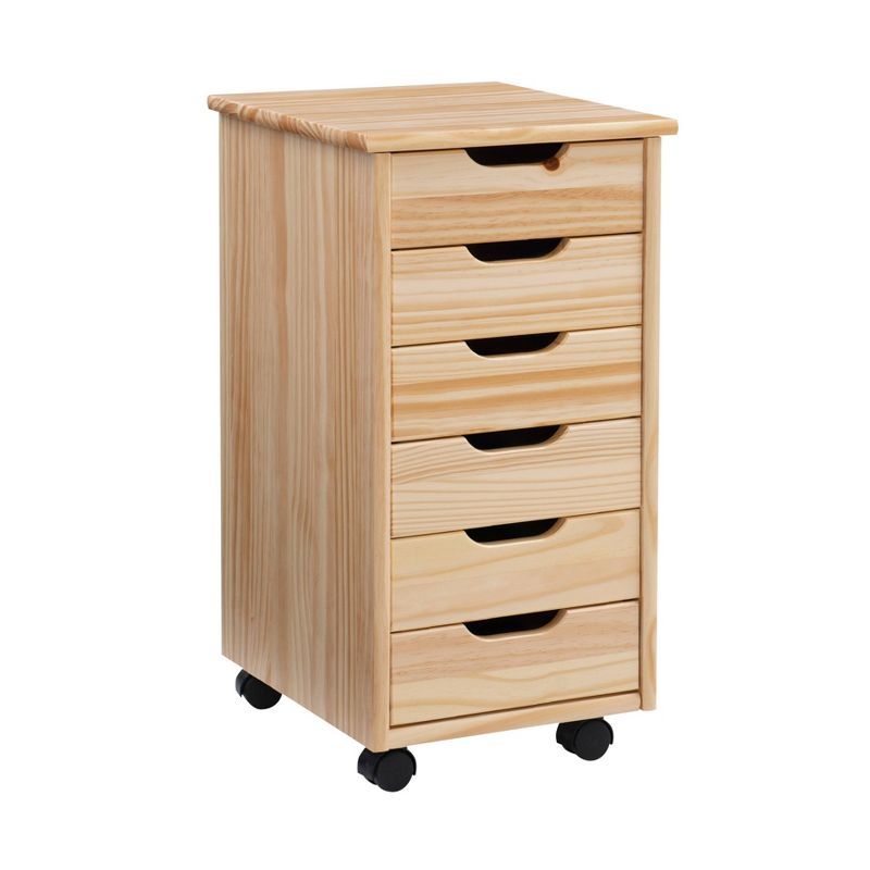 Natural Wood 6-Drawer Rolling Storage Cart