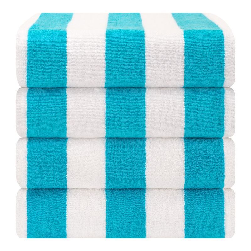 Turquoise Blue and White Cotton Cabana Striped Beach Towels, 30x60 inches, 4-Pack