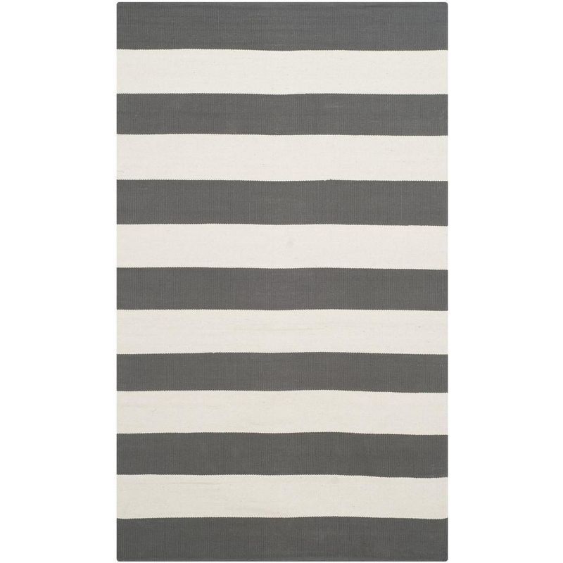 Gray and Ivory Striped Cotton 4' x 6' Area Rug