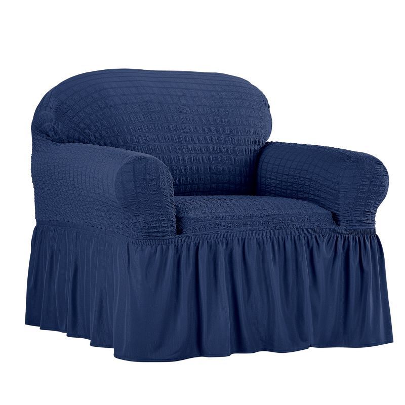 Navy Textured Stretch Wingback Recliner Slipcover