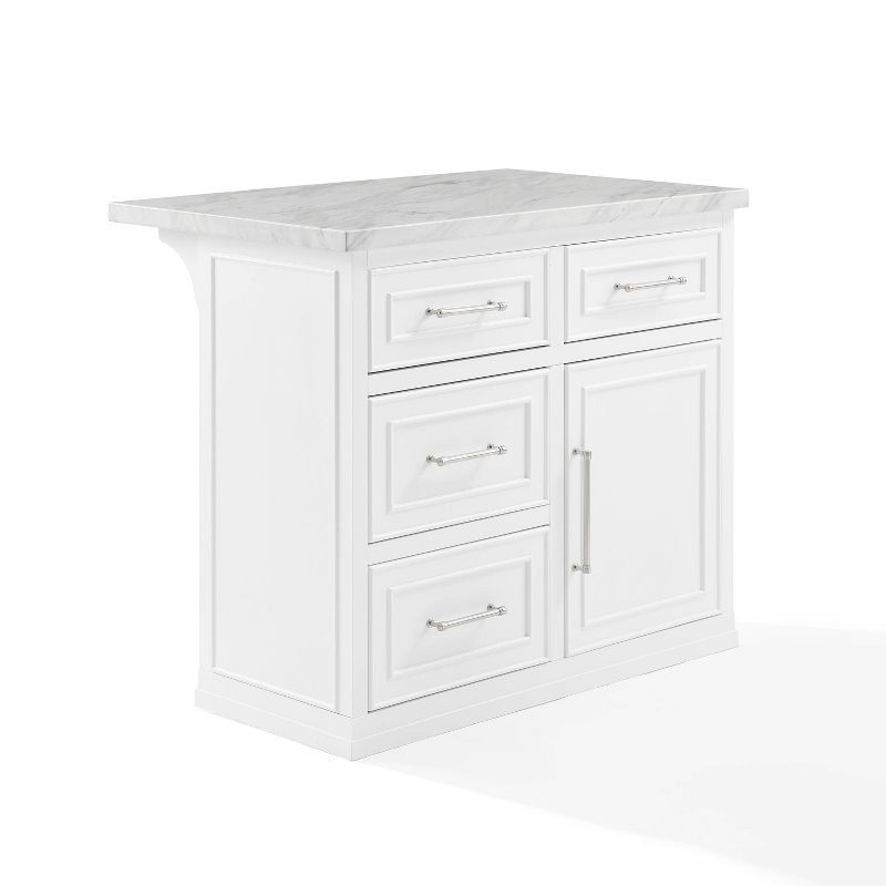 Cutler White Faux Marble Top Kitchen Island with Storage