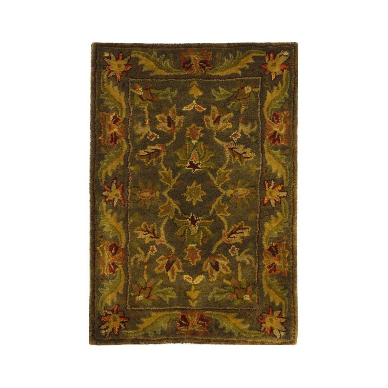 Handmade Green and Gold Wool Tufted Square Rug