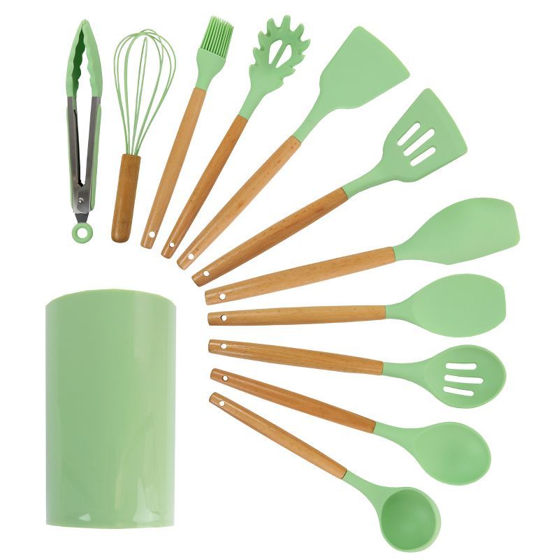 MegaChef Mint Green 12 Piece Silicone and Wood Utensil Set