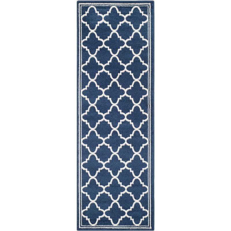 Aldona Navy & Beige Geometric Synthetic Runner Rug - 2'3" x 7'