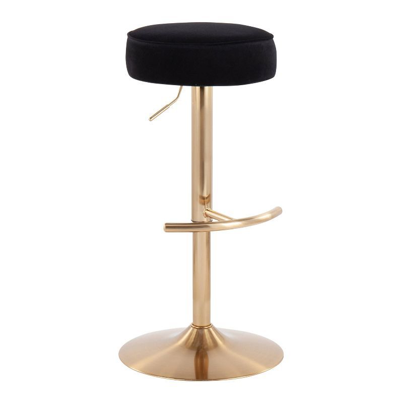 Black Velvet Adjustable Swivel Barstool with Gold Metal Base