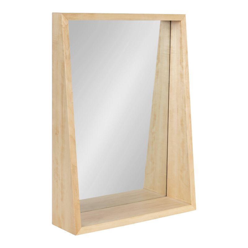 Natural Wood Rectangular Bathroom Mirror with Shelf