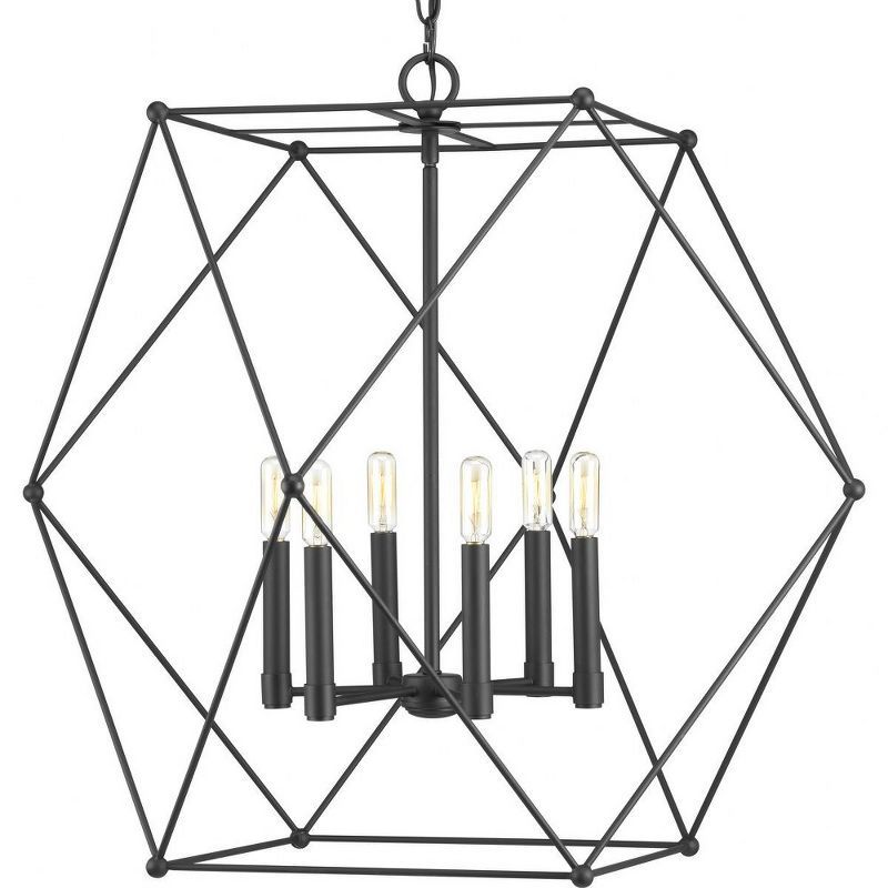 Matte Black Geometric 6-Light Pendant Chandelier