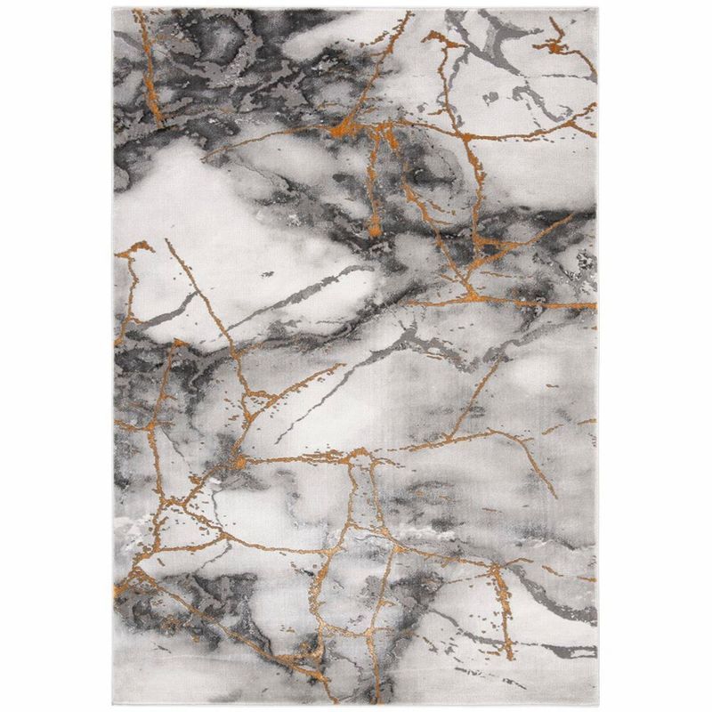 Gray and Gold Abstract Hand-knotted Synthetic Area Rug