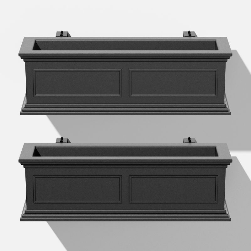 Brixton Estate-Inspired Black Recycled Plastic 36" Railing Planter, 2-Pack