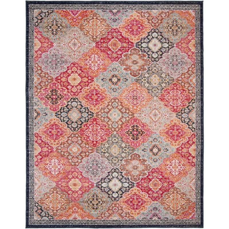 8' x 10' Red and Aqua Medallion Synthetic Area Rug
