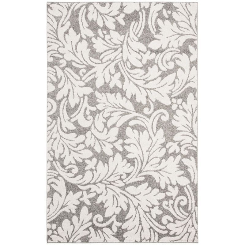 Elegant Floral Gray Synthetic 4' x 6' Reversible Area Rug