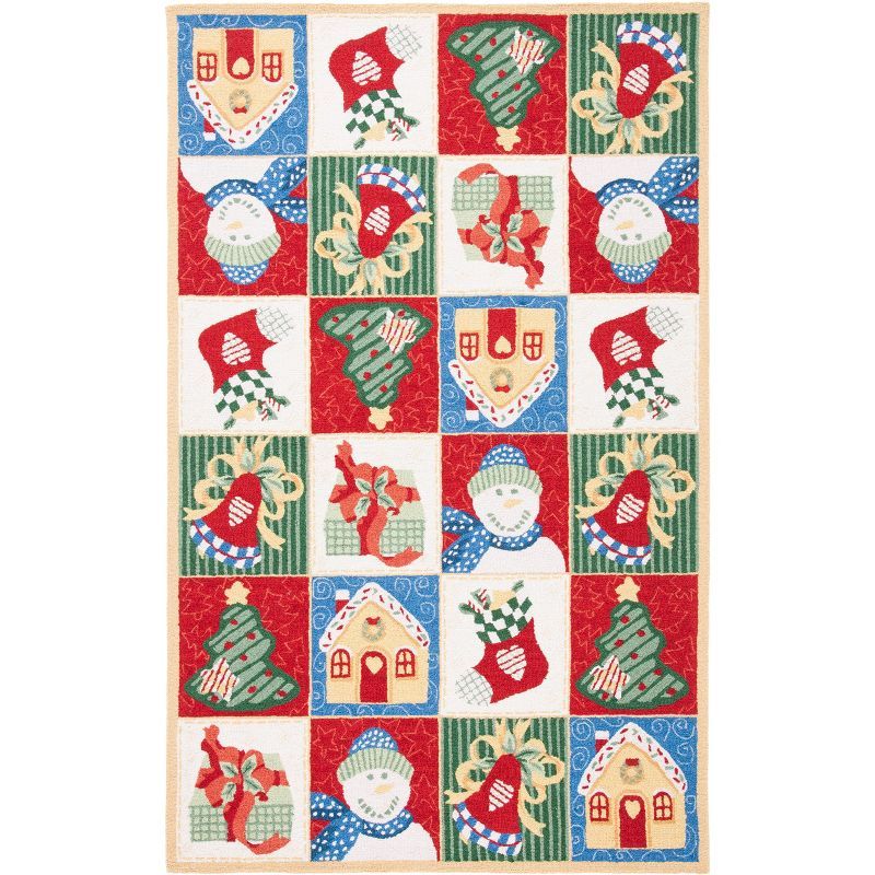 Multicolor Hand-Hooked Wool Christmas Runner Rug