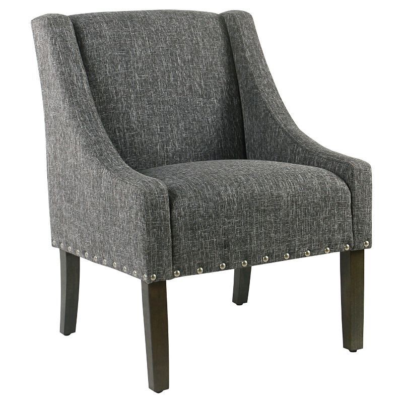 Gray Wood Swoop Accent Chair with Nailhead Trim