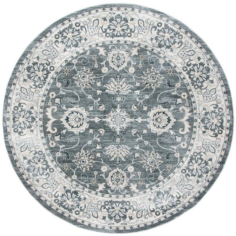 Isabella 8' Round Grey and Cream Synthetic Oriental Rug