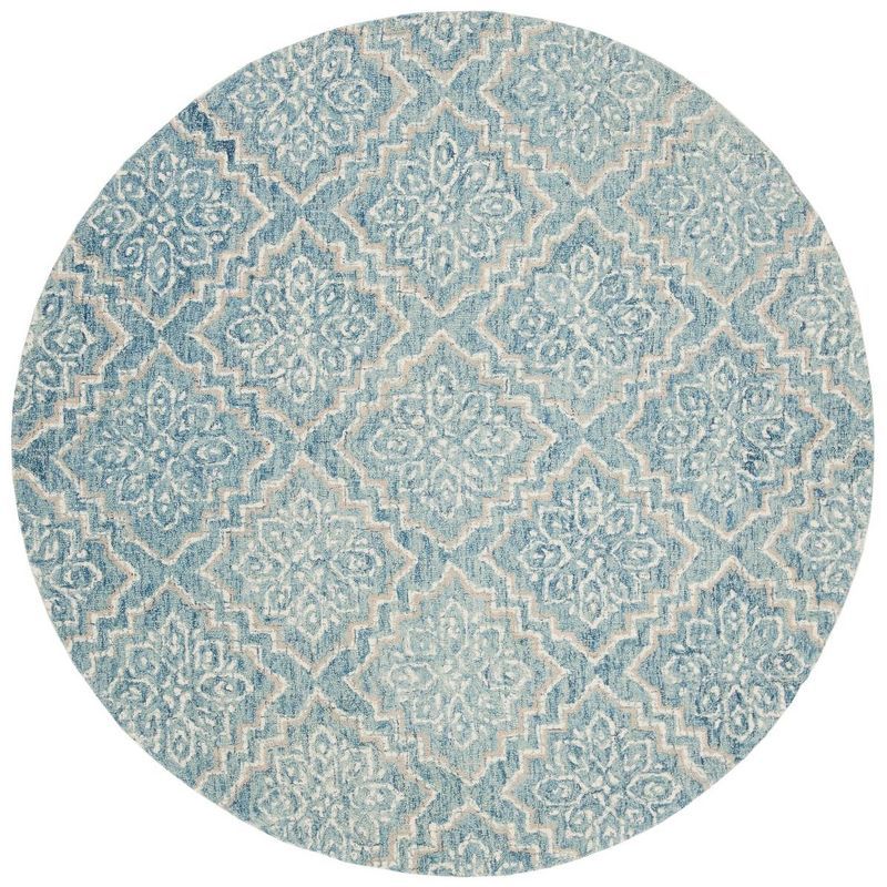 Handmade Abstract Blue Wool 47" Round Tufted Rug