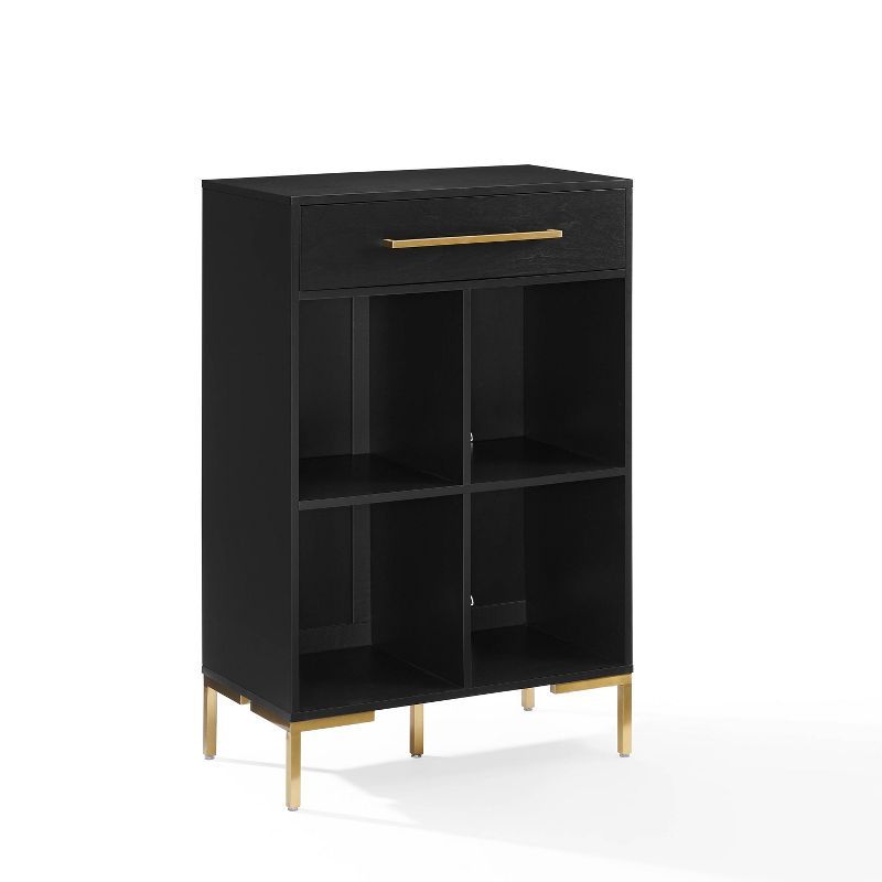 Juno Black MDF Record Storage Cube Bookcase with Brass Legs