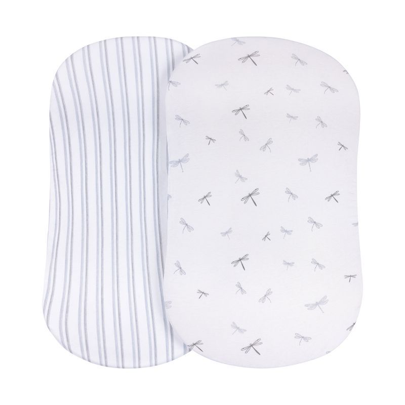 Blue Dragonfly and Stripe Cotton Jersey Baby Bassinet Sheet Set