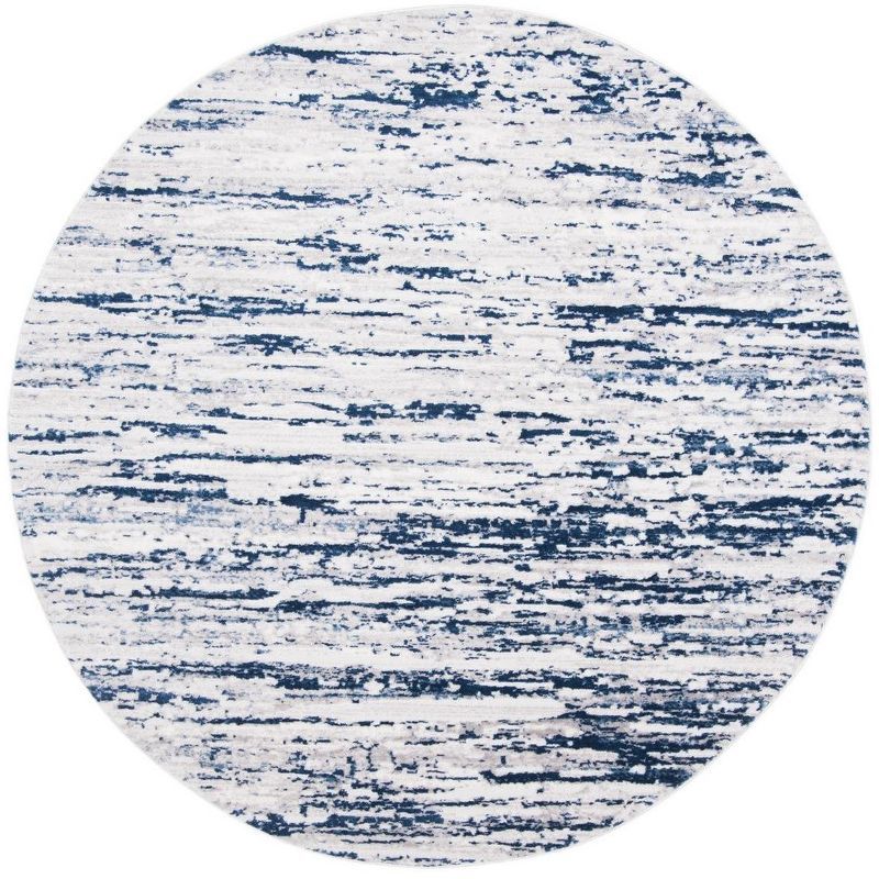 Amelia 6'7" Round Grey and Navy Abstract Area Rug